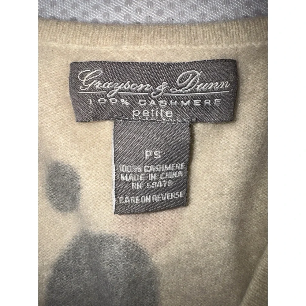 Grayson & Dunn 100% Cashmere Cream‎ Gray Pink Polka Dot Sweater Petite Size PS - Picture 6 of 8